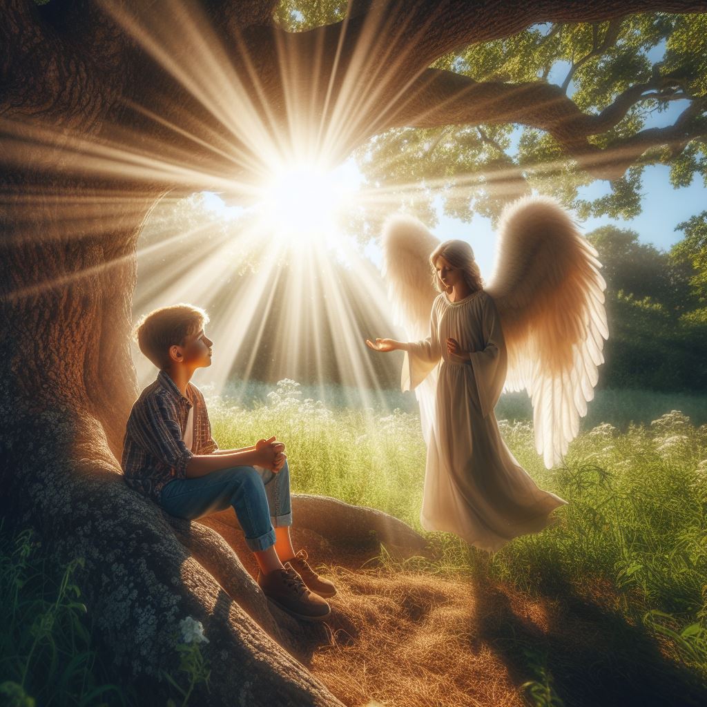 boy talking to an angel