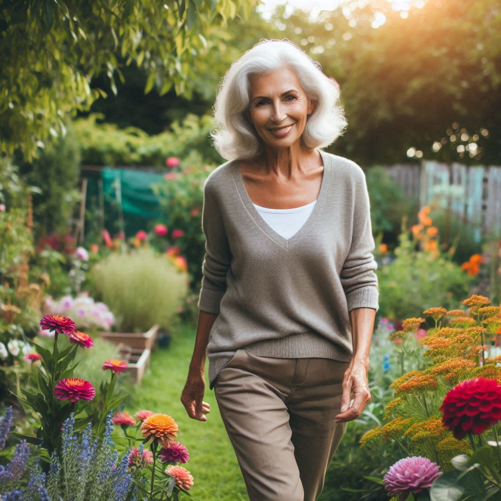 women walking in garden