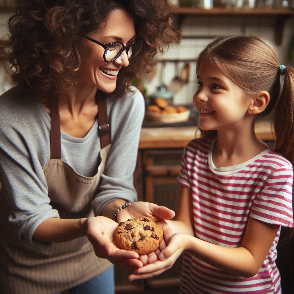 women giving cookie