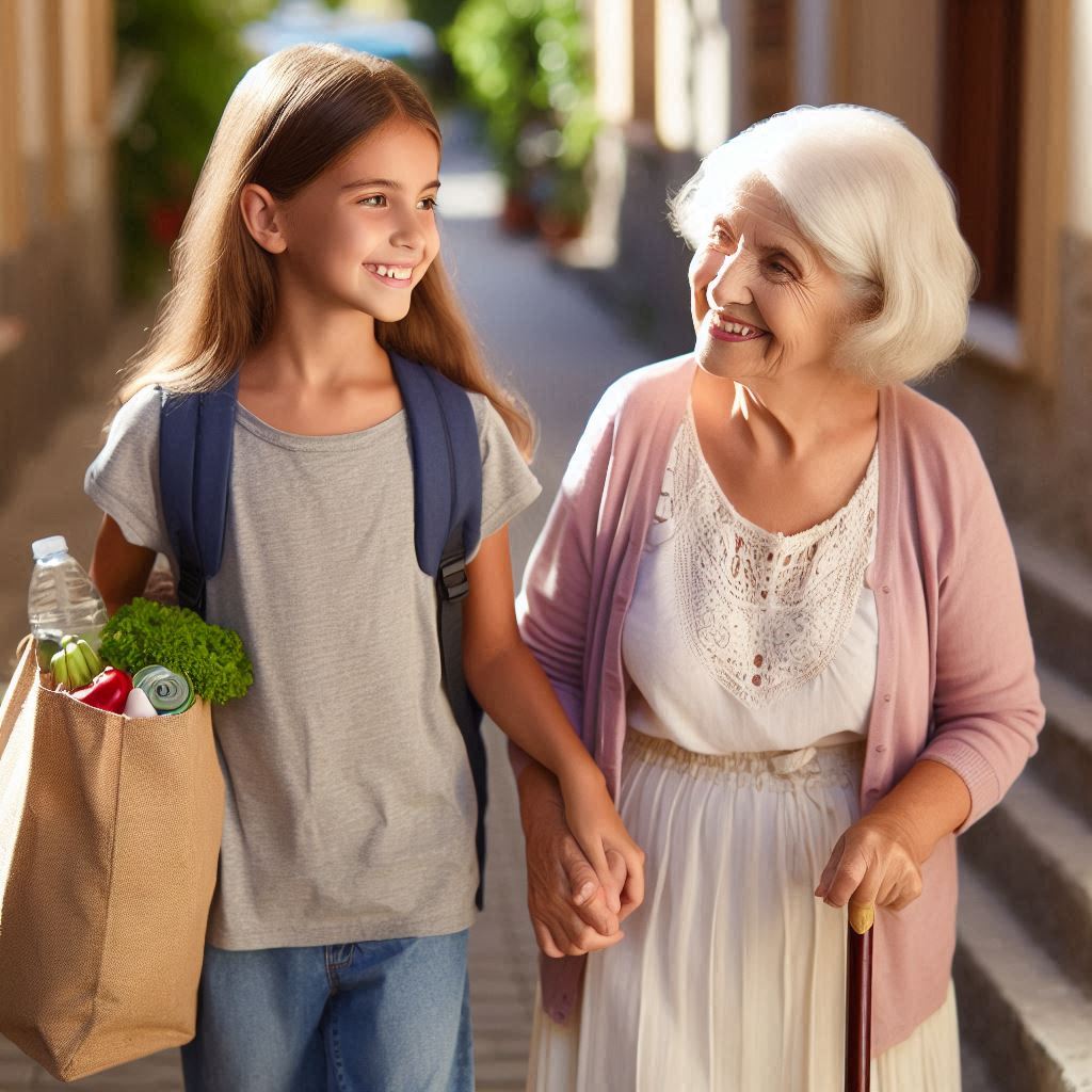 young giel carring groceries