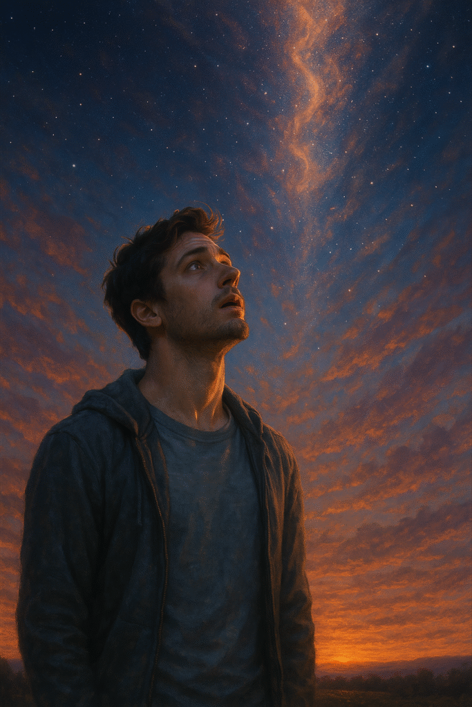 man looking to god