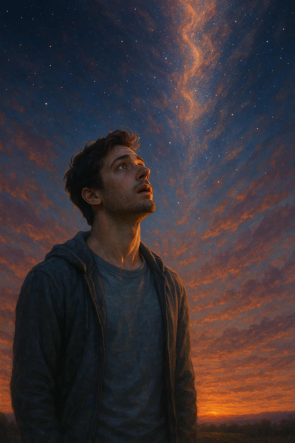 man looking to god