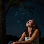 women sitting beneath a tree on a starlit night