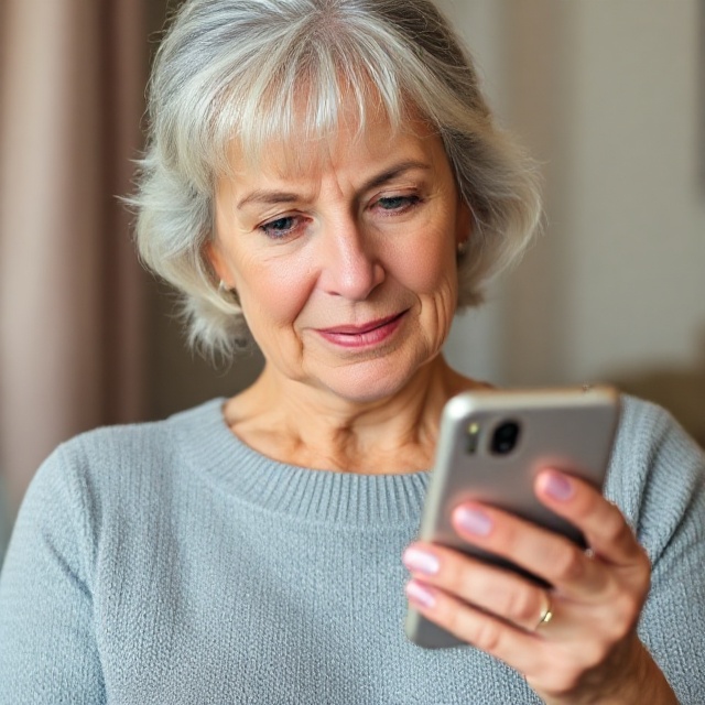 women staring at her phone